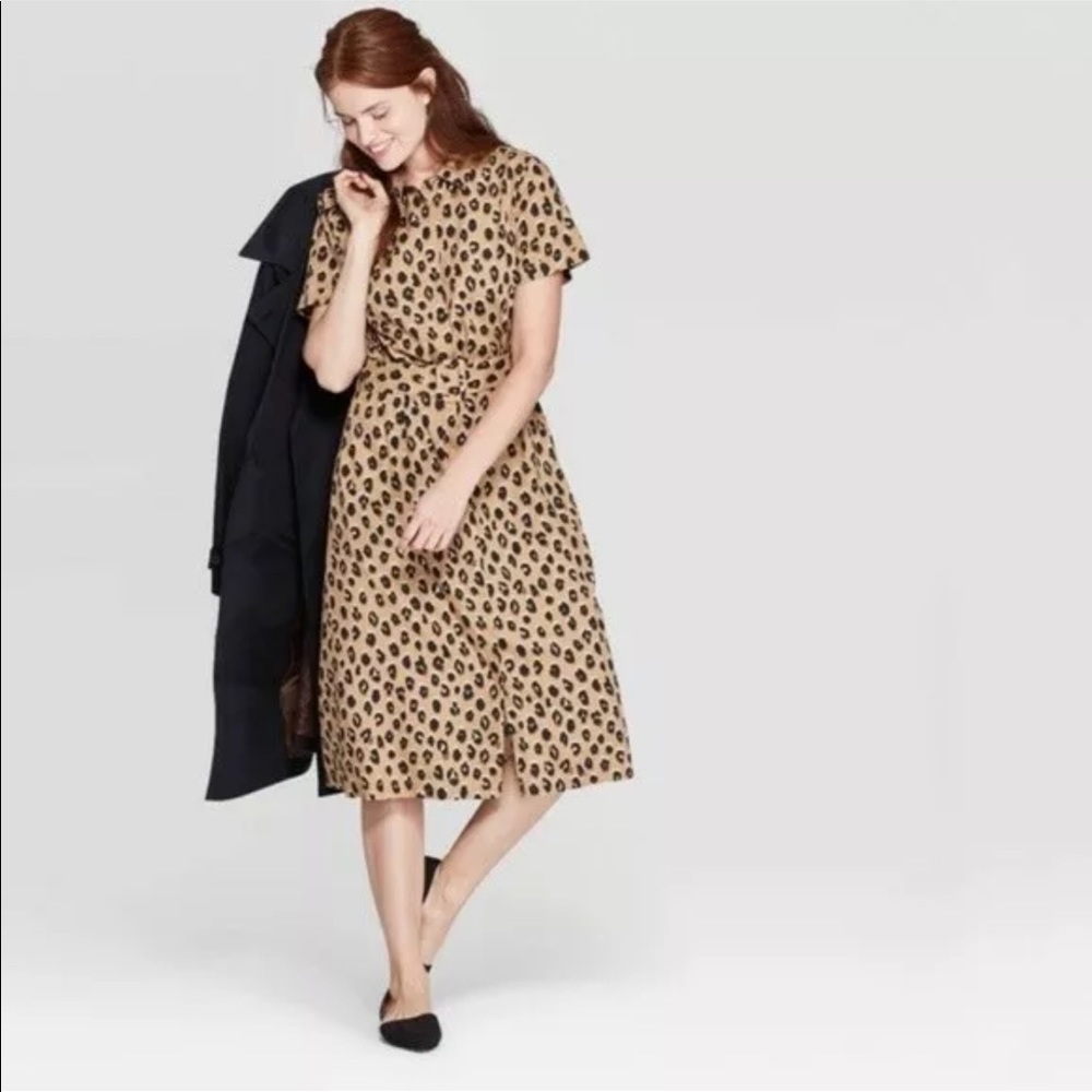 A New Day Leopard Print Midi Shirt Dress Belted